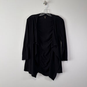 Cupio Women's Large Black Open-Front, Gathered-Back Cardigan